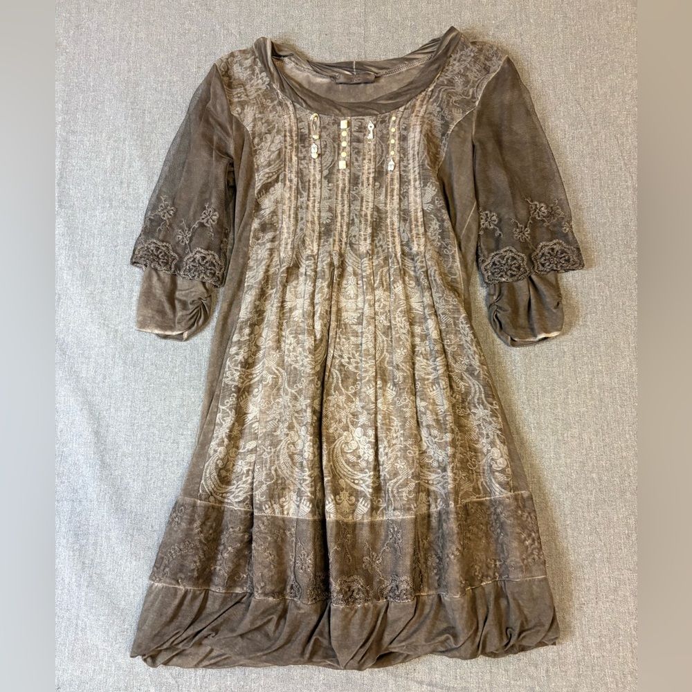 Elisa Cavaletti Women’s Taupe Embroidered Boho Dress